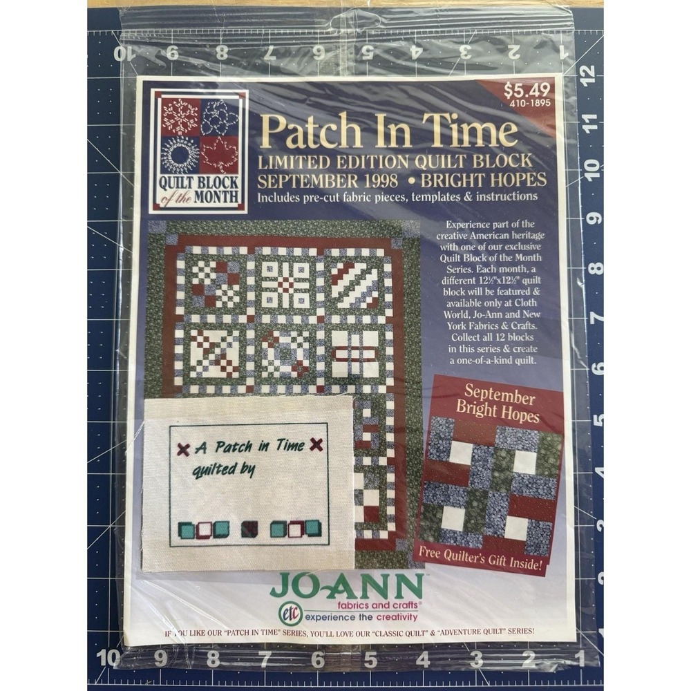 Joann 98' Limit Ed Patch In Time Quilt BOM Kit September Bright Hopes w Label